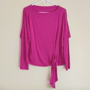 Large Solid Pink Shirt Side Tie Long Sleeve Comfy Lounge Top Unbranded